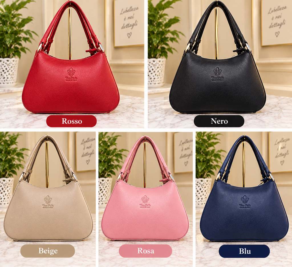 Borsa a spalla da donna in vera pelle rossa, Made in Italy – elegante con manici regolabili