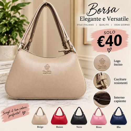Borsa a spalla da donna in vera pelle rossa, Made in Italy – elegante con manici regolabili